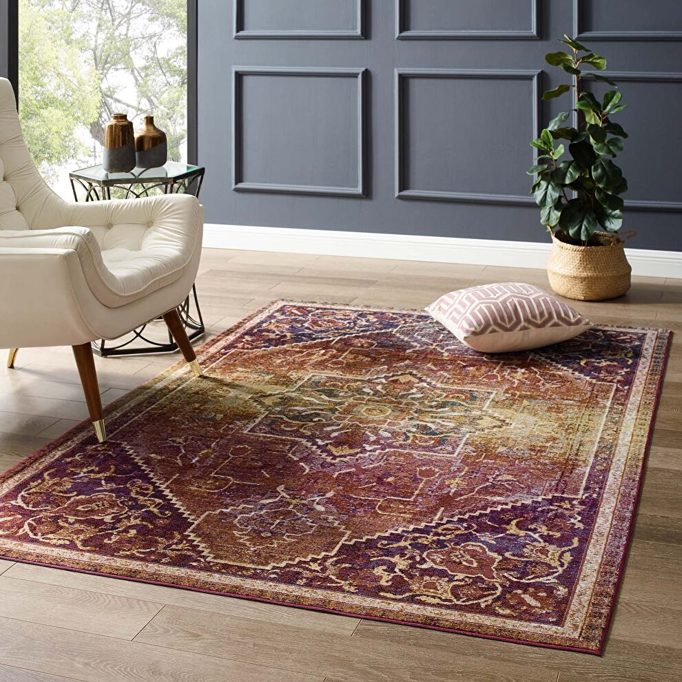 Transitional distressed vintage floral persian medallion area rug by Modway