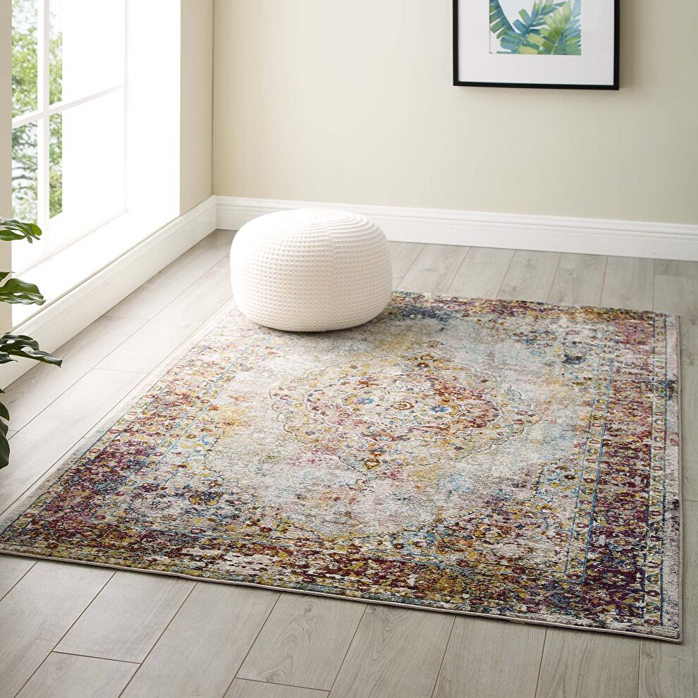 Transitional distressed floral persian medallion area rug by Modway