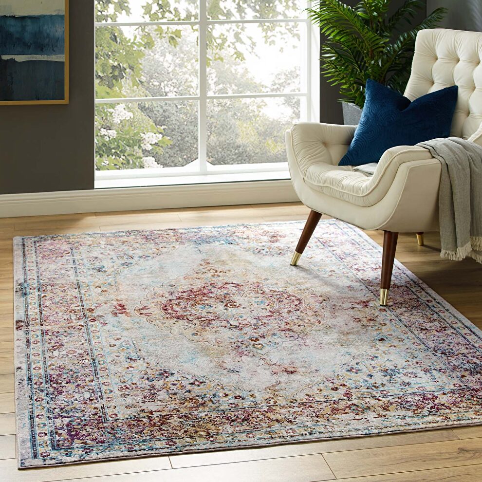 Transitional multicolored distressed floral persian medallion area rug by Modway
