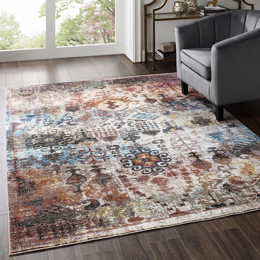 Transitional distressed vintage floral moroccan trellis area rug by Modway