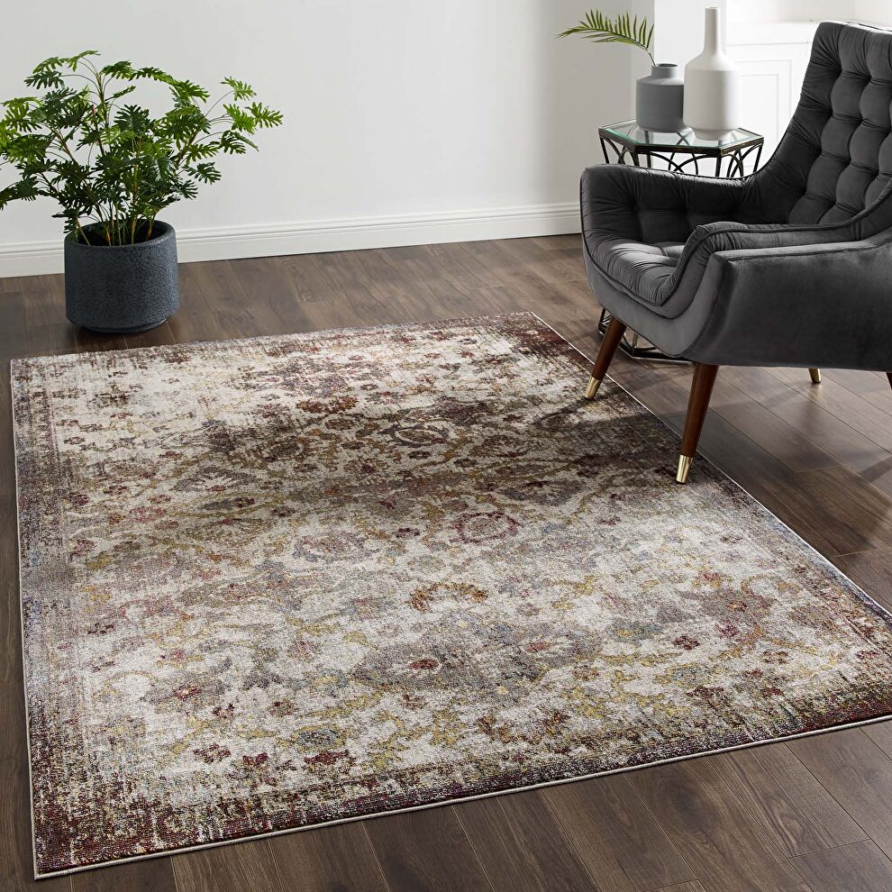 Distressed multicolored vintage floral moroccan trellis area rug by Modway