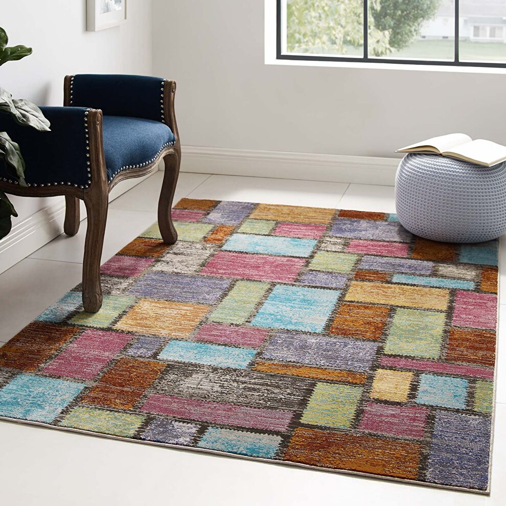 Multicolored abstract geometric mosaic area rug by Modway