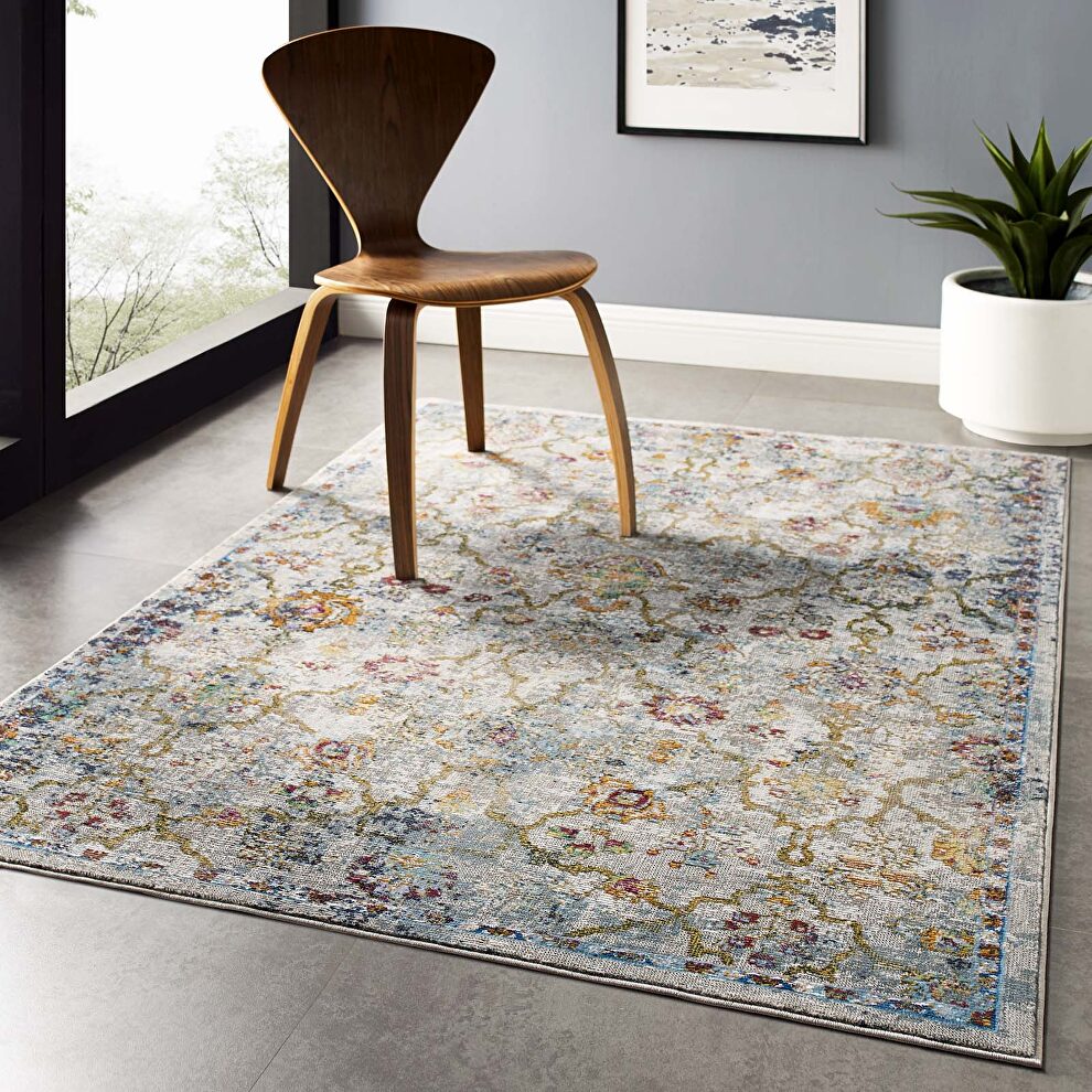 Distressed vintage floral lattice area rug by Modway