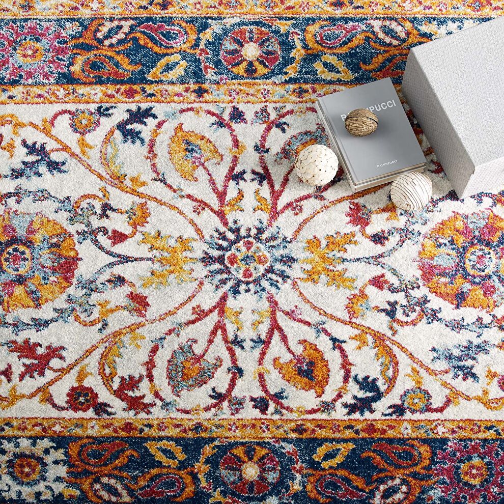 Distressed multicolored finish vintage floral persian medallion area rug by Modway