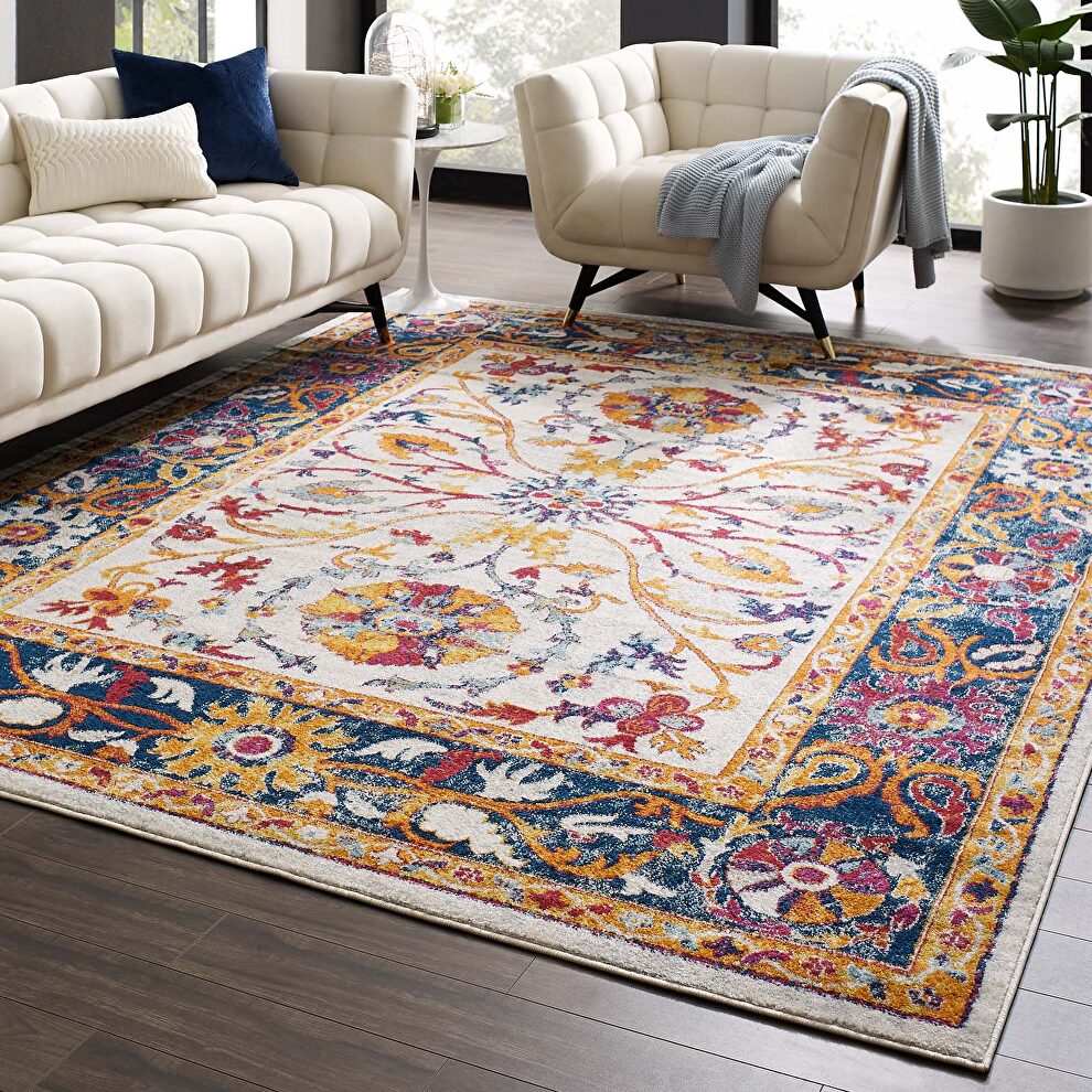 Multicolored distressed finish vintage floral persian medallion area rug by Modway