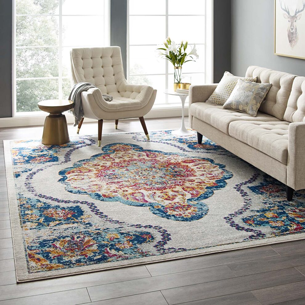Multicolor distressed finish vintage floral persian medallion area rug by Modway