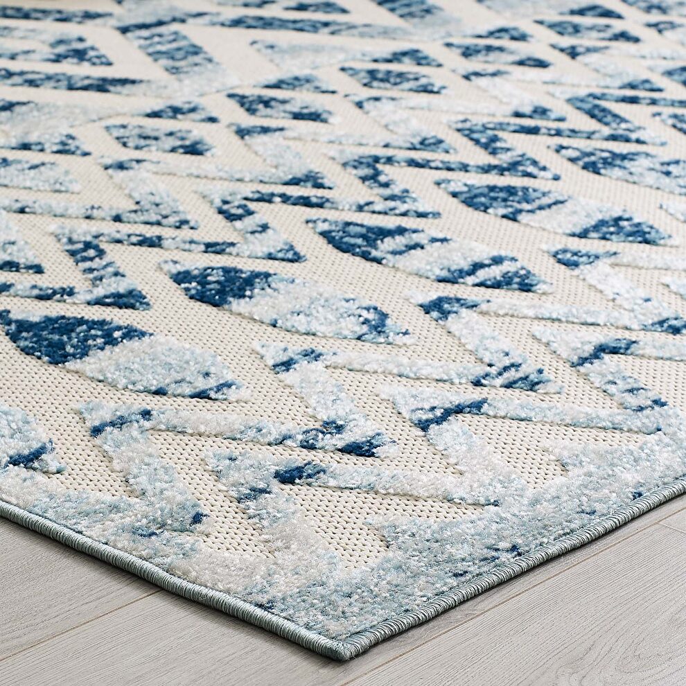 Ivory and blue diamond and chevron moroccan trellis indoor/ outdoor area rug by Modway