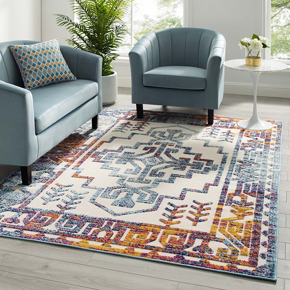 Multicolor distressed geometric southwestern aztec indoor/outdoor area rug by Modway