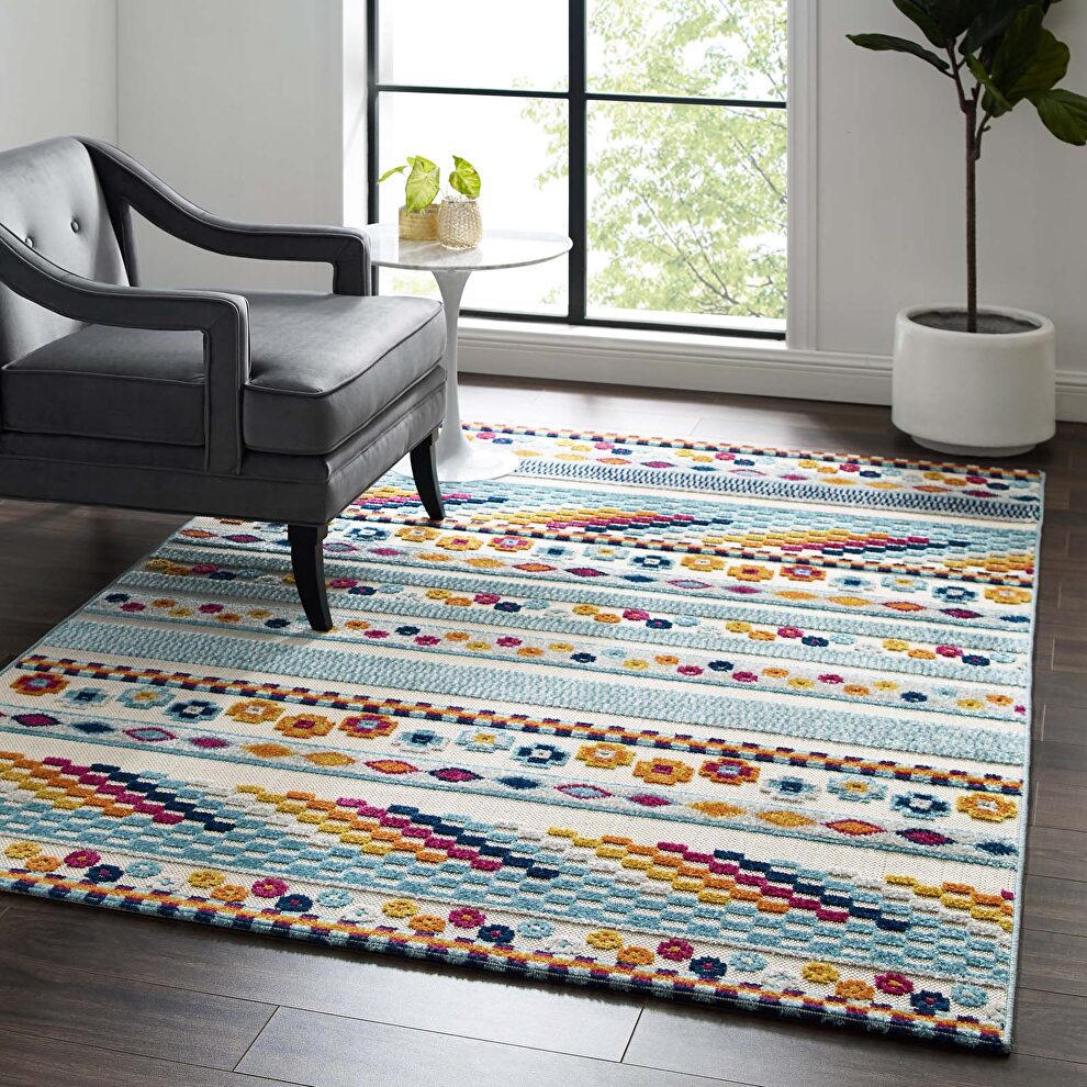 Multicolor vintage abstract geometric lattice indoor and outdoor area rug by Modway