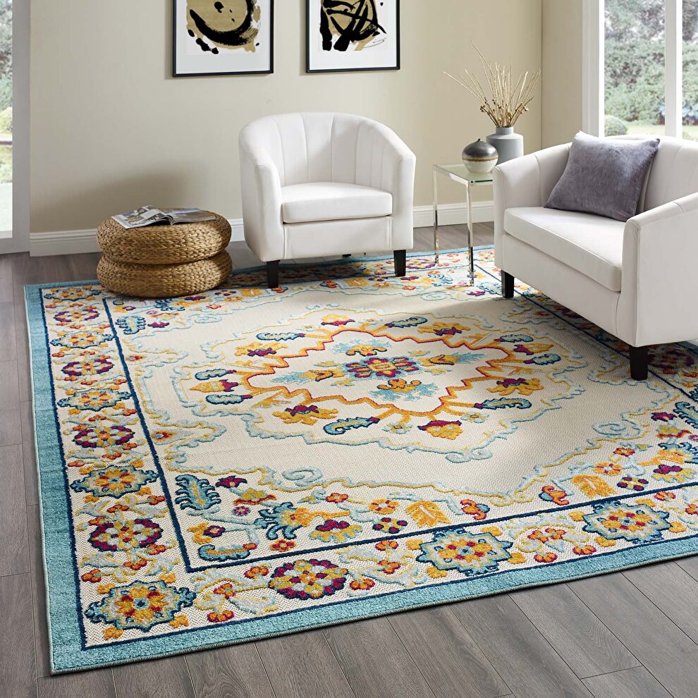 Multicolored distressed floral persian medallion indoor and outdoor area rug by Modway