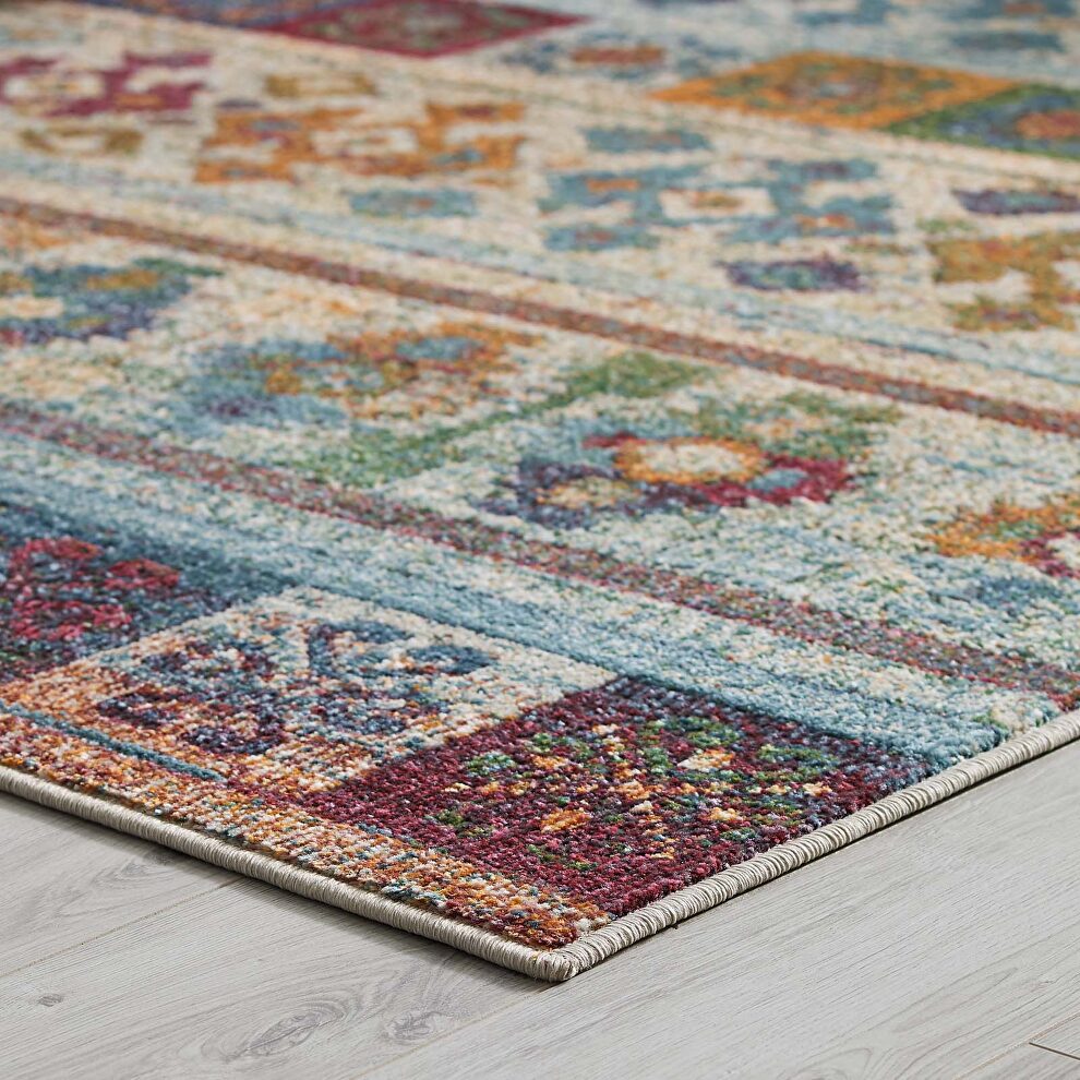 Distressed multicolored vintage floral lattice area rug by Modway