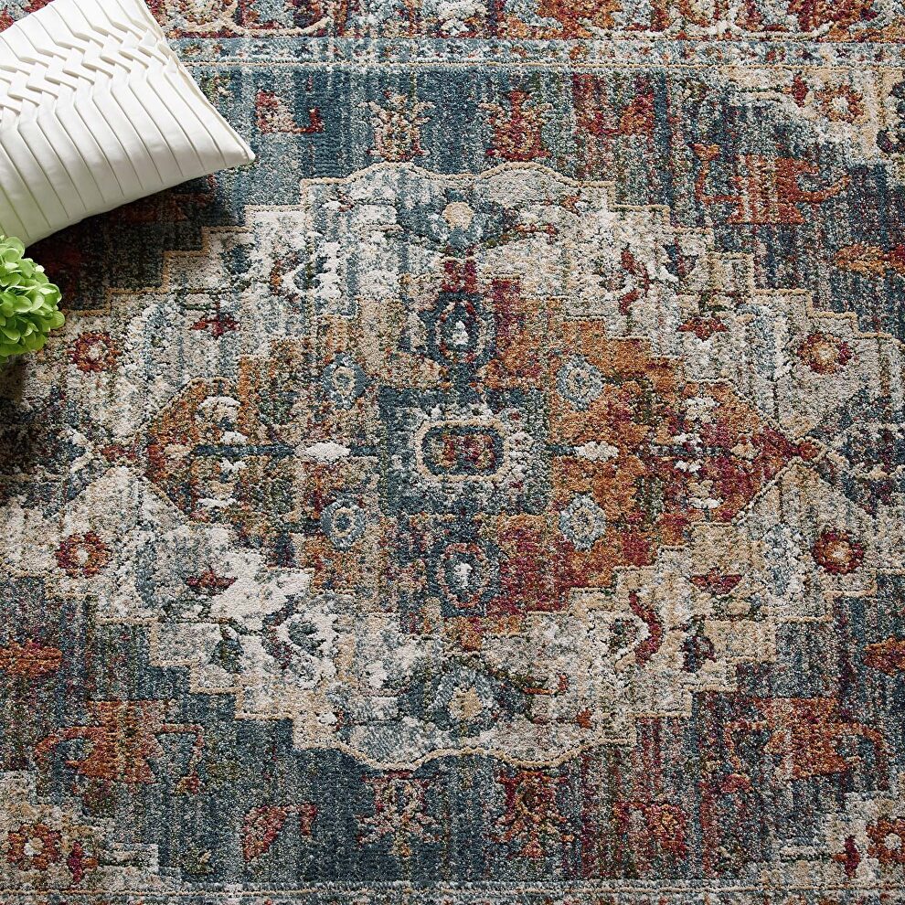 Distressed vintage floral multicolored persian medallion area rug by Modway