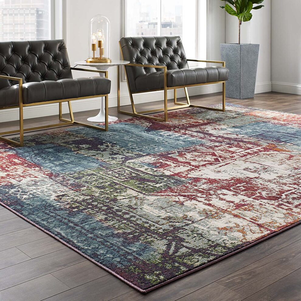 Multicolored contemporary modern vintage mosaic area rug by Modway
