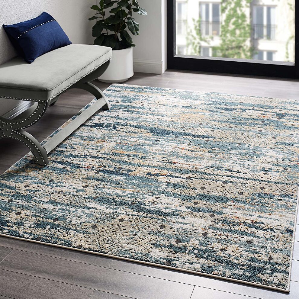 Rustic distressed transitional diamond lattice area rug by Modway