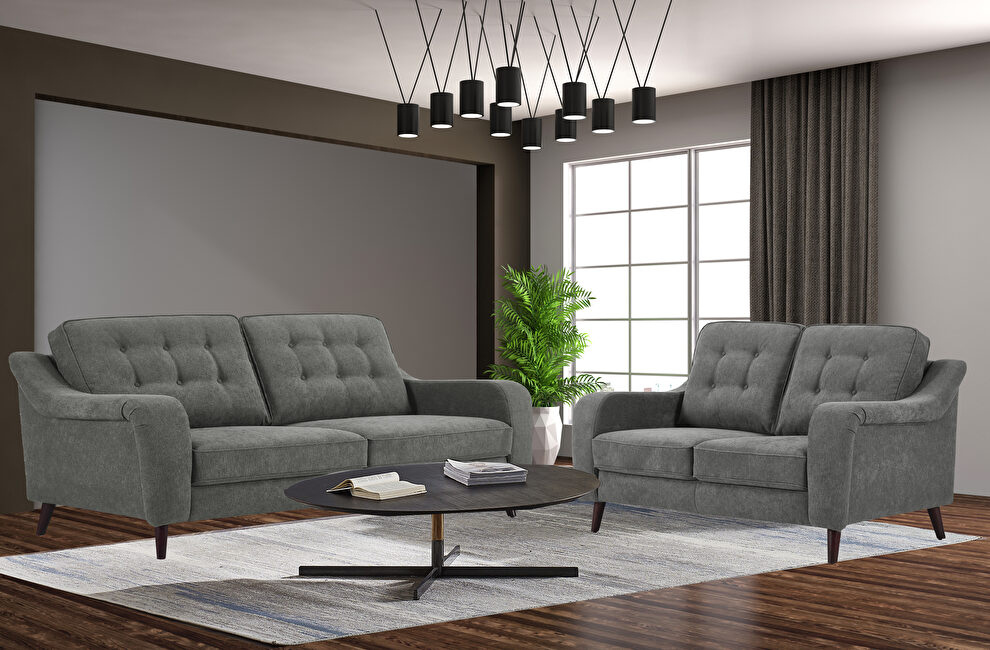 Polyester fabric dark gray tufted sofa / loveseat set by New Spec