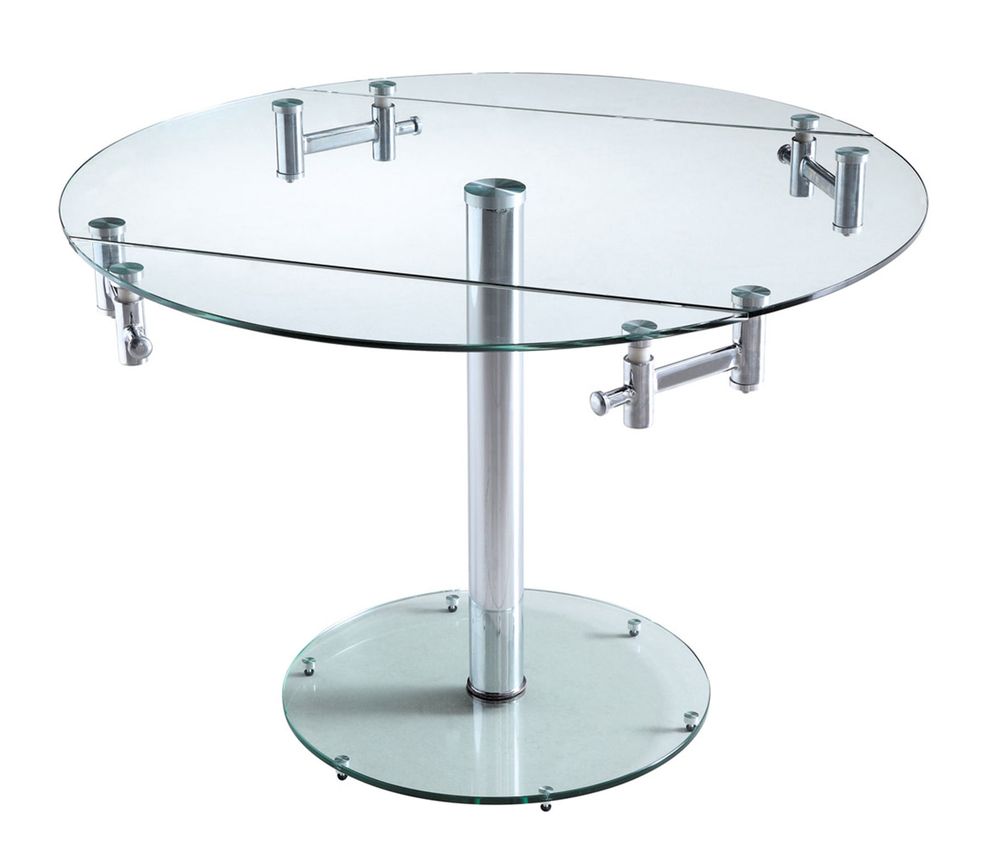 Round glass top dining table w/ 2 leafs by New Spec