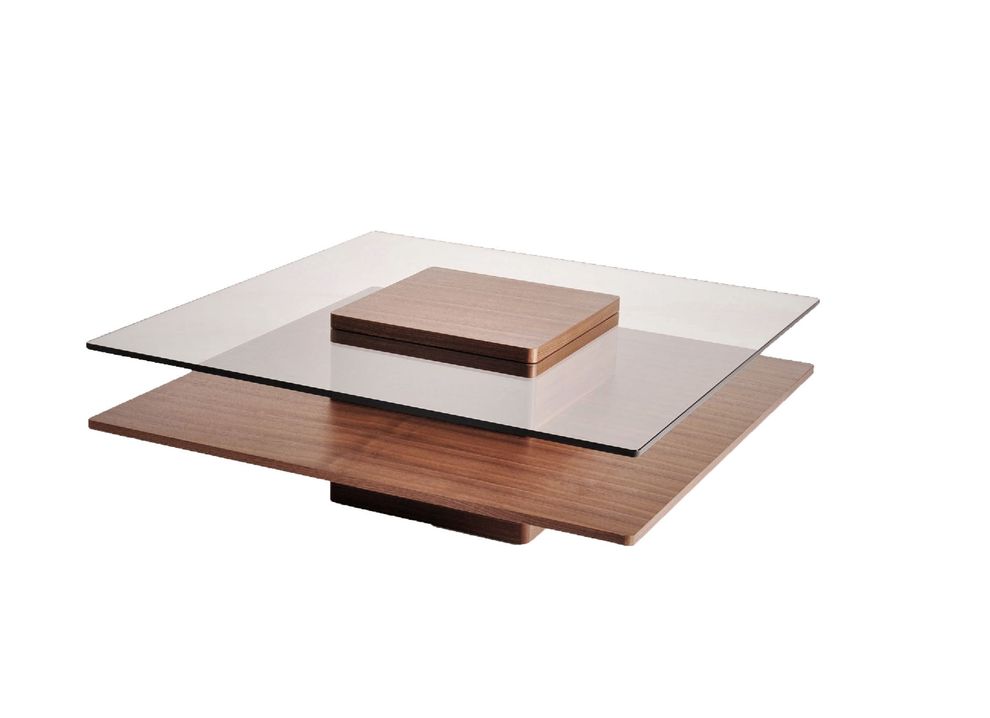 Walnut square glass top contemporary coffee table by New Spec