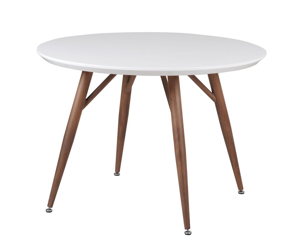 Round white glass top dining table by New Spec