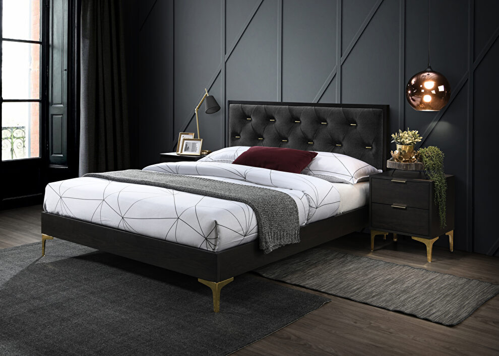 Charcoal fabric low profile bed / w golden legs by New Spec
