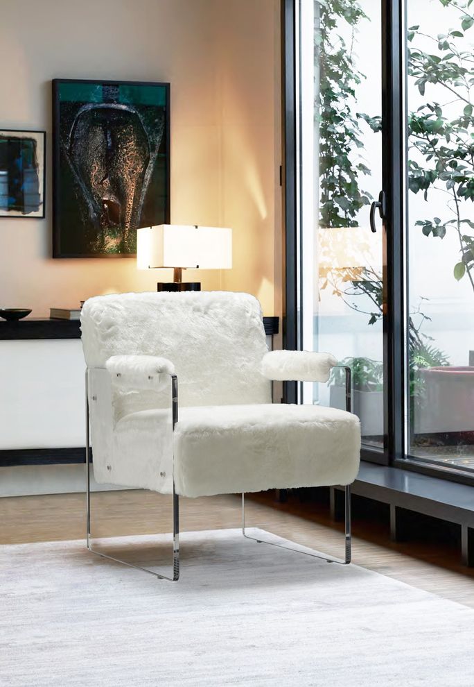 White Fur chair w/ acrylic arms by Meridian