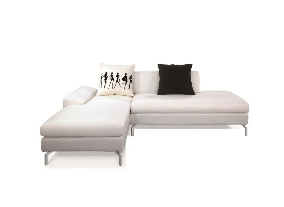 Fabric sectional sofa in white color w/ metal legs by New Spec