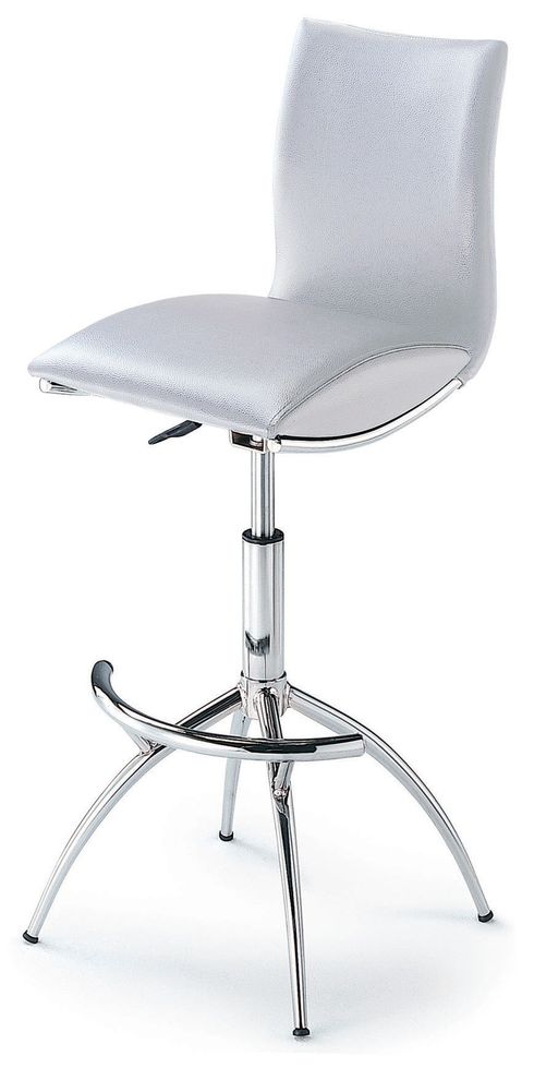 Contemporary pair of white leatherette bar stools by New Spec