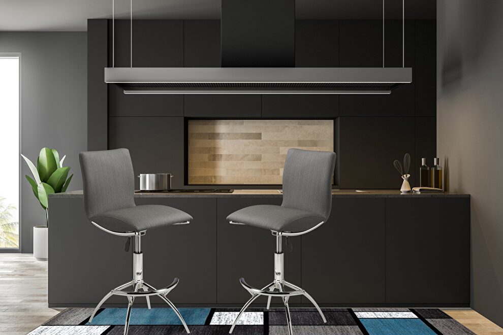 Contemporary pair of gray leatherette bar stools by New Spec