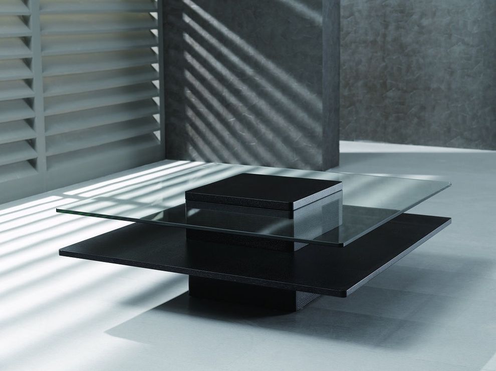 Square low-profile glass coffee table by New Spec