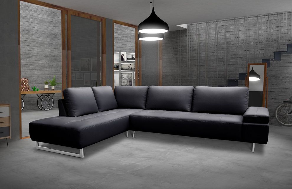 Left-facing black Italian leather match sofa by New Spec