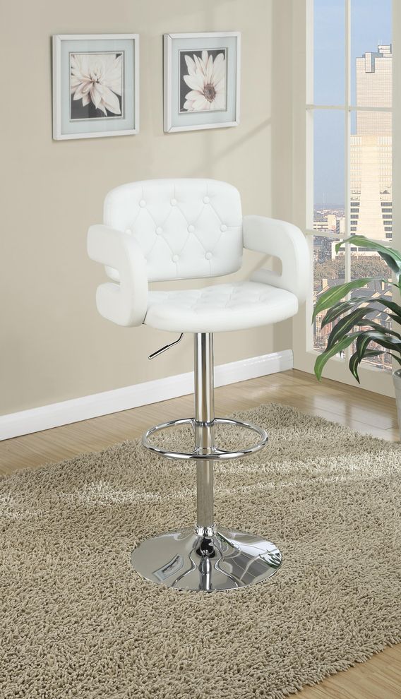Tufted back and seat white bar stool by Poundex