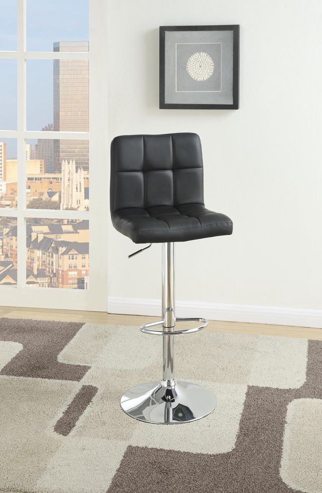 Modern bar stool in black with chrome base by Poundex