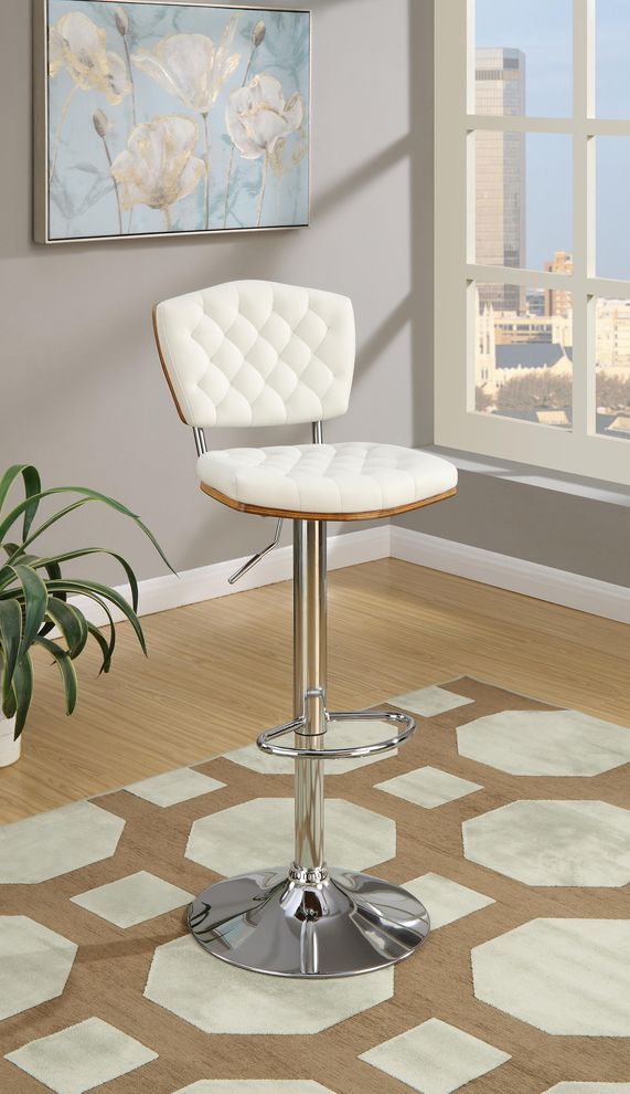 White leatherette bar stool with tufted back/seat by Poundex