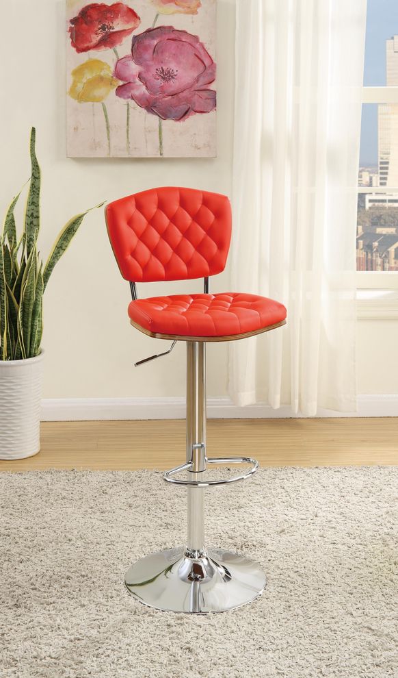 Red leatherette bar stool with tufted seat/back by Poundex