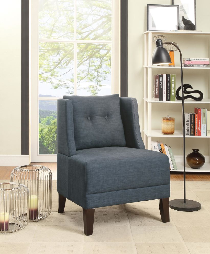 Dark blue linen like fabric casual style chair by Poundex