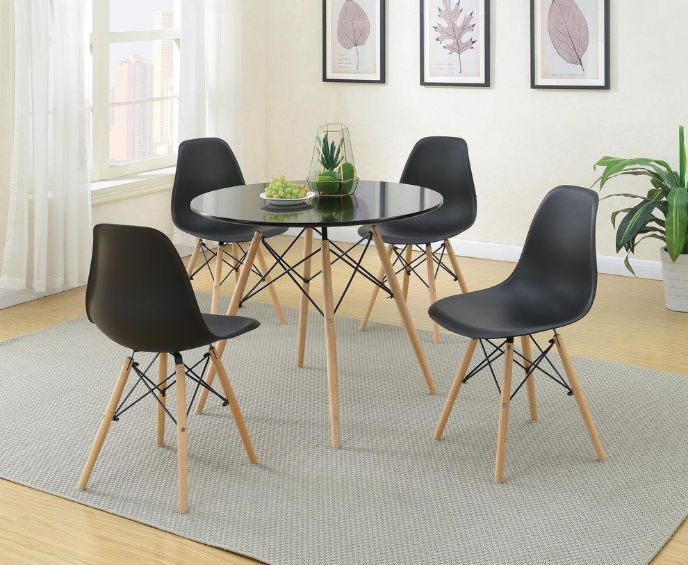Simple black round top 5PCS dining set by Poundex