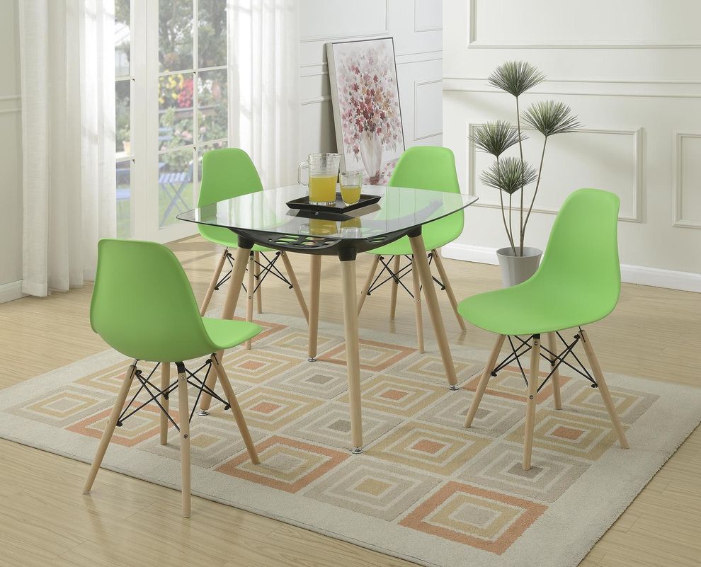 Simple 5PCS dining set w/ green chairs by Poundex