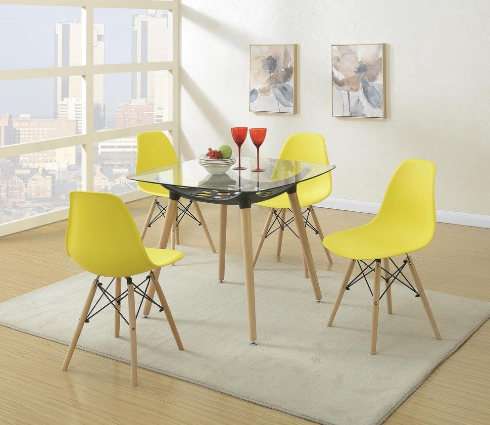 Simple 5PCS dining set w/ yellow chairs by Poundex