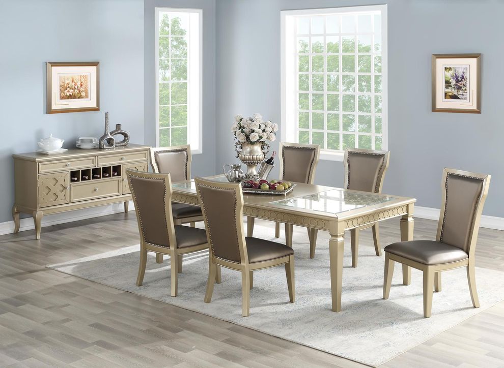 Rubberwood champagne finish family size dining table by Poundex