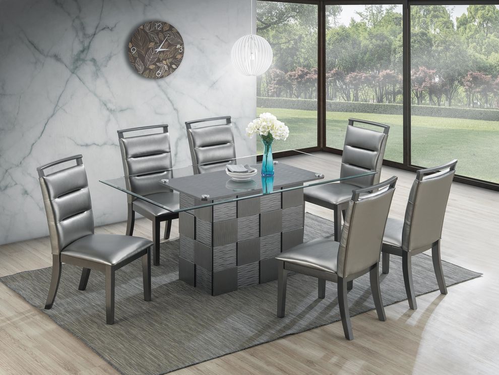 Gray finish checker style dining table w/ glass top by Poundex