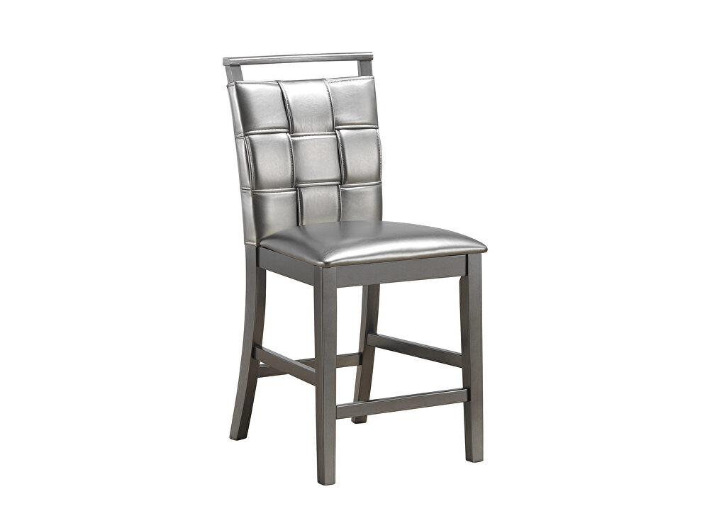 Metallic gray faux leather upholstered counter height chair by Poundex