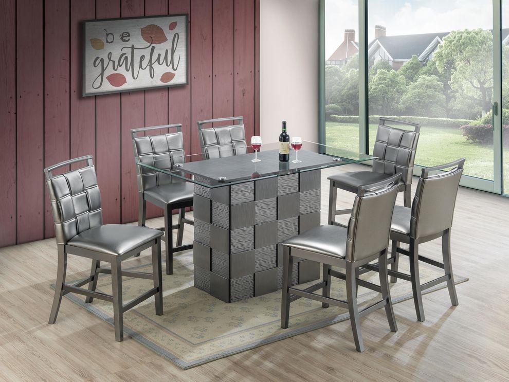 Checker base glass top gray table by Poundex