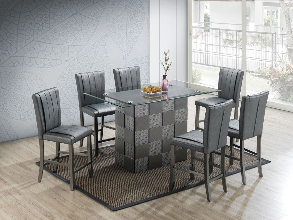 Checker base rectangular glass top gray table by Poundex