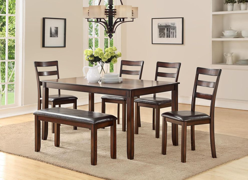 6pcs dining table, chairs and bench set by Poundex