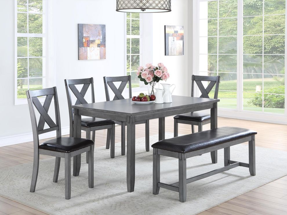 6pcs gray dining table set in casual style by Poundex