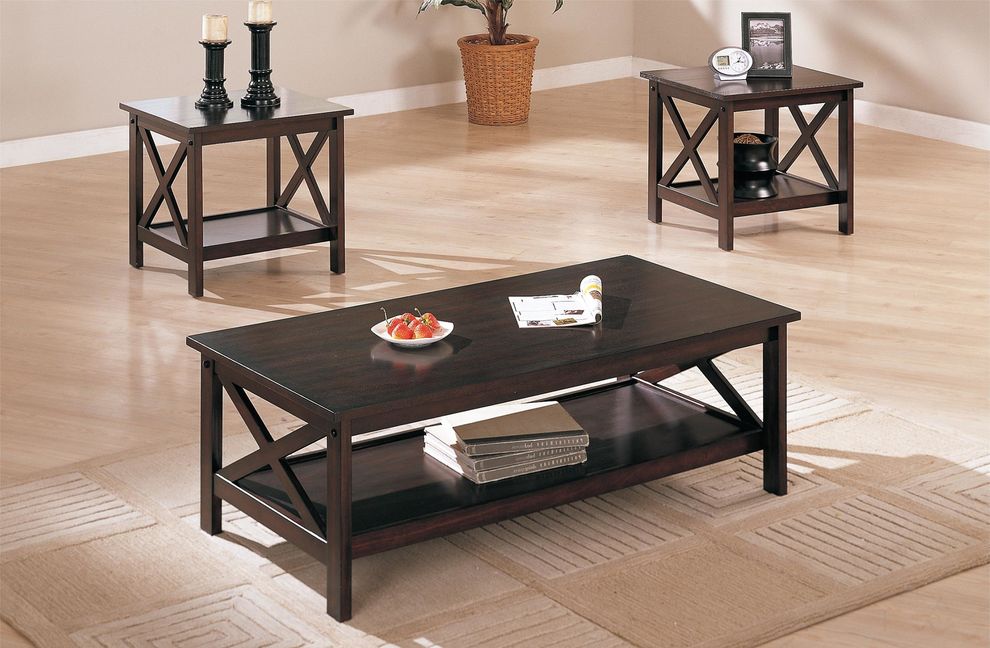 Wooden top 3pcs casual style coffee table set by Poundex