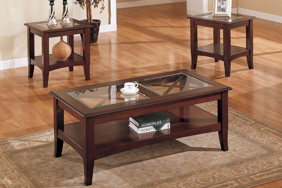 Rectangular glass top 3pcs coffee table set by Poundex