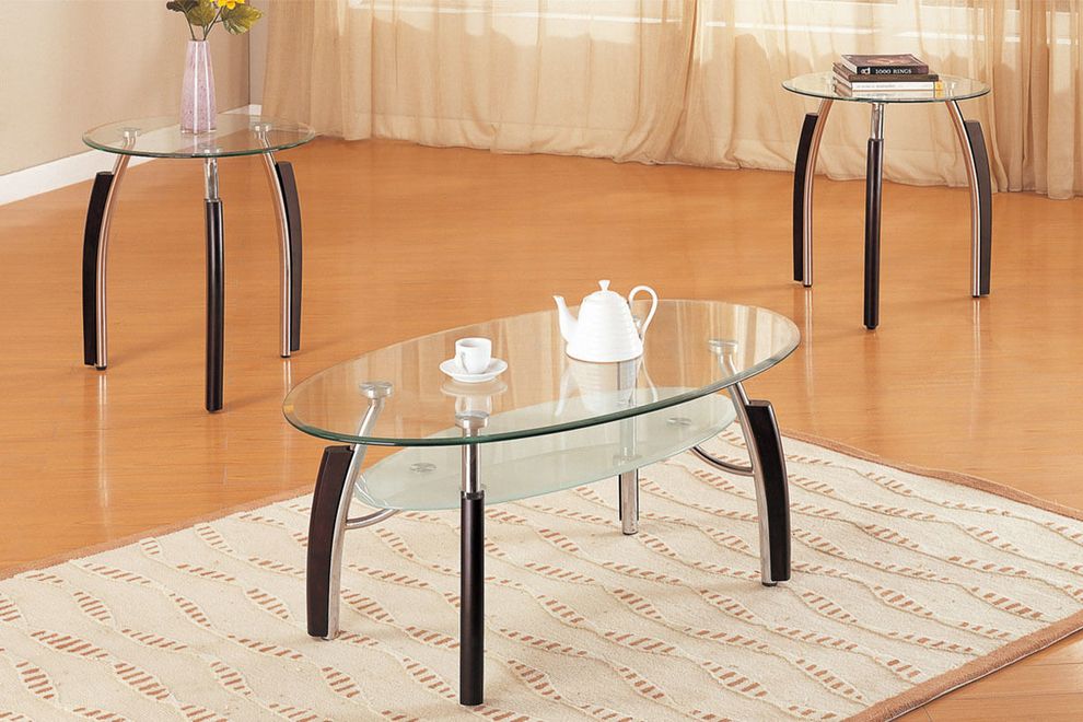 3pcs simple glass top coffee table set by Poundex