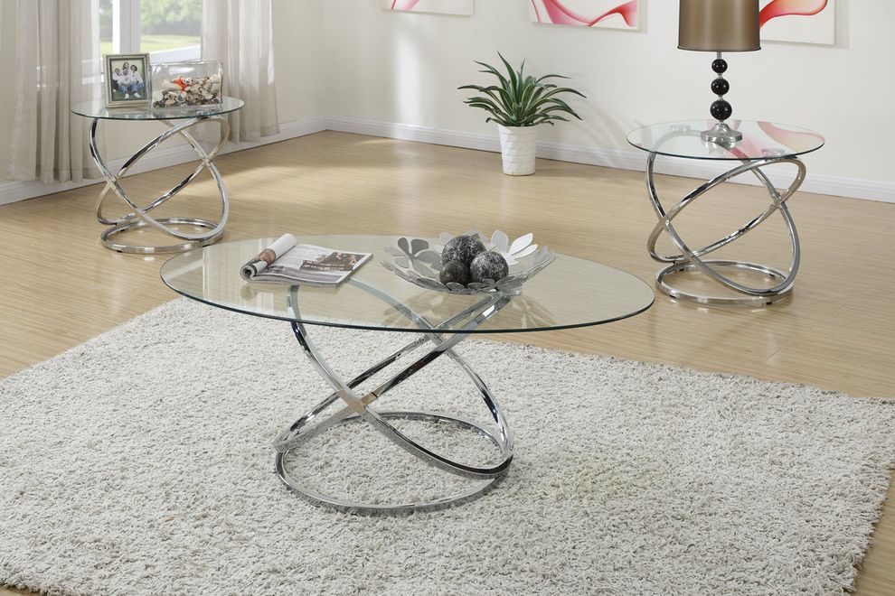 Modern 3pcs glass top coffee table set by Poundex