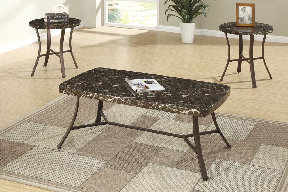 3pcs modern coffee table set w/ faux mable tops by Poundex