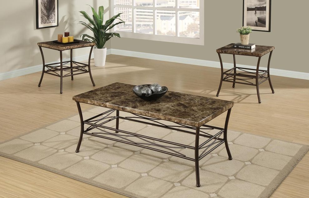 3pcs faux marble coffee table set by Poundex